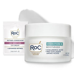 RoC Hyaluronic Acid Face Moisturizer – 1.5% Pure Hyaluronic Acid Anti-Aging Daily Moisturizer with Broad Spectrum SPF 30 + Hydration+ Fragrance-Free Sensitive Skin Cream with Collagen Proteins, Includes Retinol Eye Cream Packette - 1.7 oz