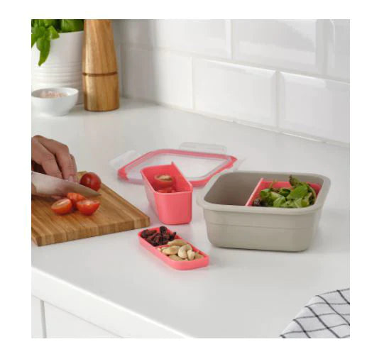 IKEA 365+ Lunch Box With Inserts Square Beige Light Red 750ml Plastic Lunch Box for Convenient Meal Storage