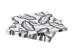 IKEA AVSIKTLIG Paper Napkin 33x33 cm 30 Pack White with Black Leaves Design Disposable and Recyclable