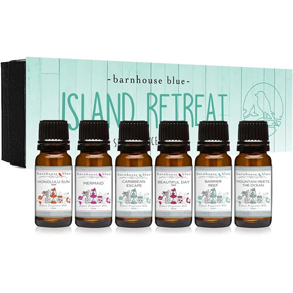 Barnhouse Blue Premium Fragrance Oil Sets – Island Retreat & Sweet Treats Collections – 6-Piece Scented Oils for Candle, Soap & DIY Making – 10ml Bottles