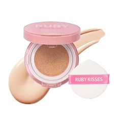 Ruby Kisses Cushion Foundation, Full Coverage Korean Makeup, Lightweight & Long Lasting, All Day Natural Glowy Finish for All Skin Types with Hyaluronic Acid & Bakuchiol