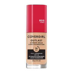 Covergirl Outlast Extreme Wear 3-in-1 Full Coverage Liquid Foundation, SPF 18 Sunscreen