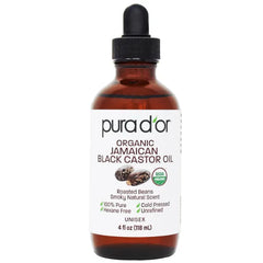 PURA D'OR 4 Oz ORGANIC Castor Oil - 100% Pure USDA Certified Cold Pressed, Hexane Free Eyelash & Eyebrow Serum - For Fuller, Thicker Lashes & Brows - Skin & Hair