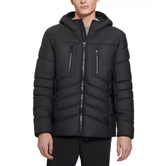 Men's Quilted Faux Leather Hooded Jacket