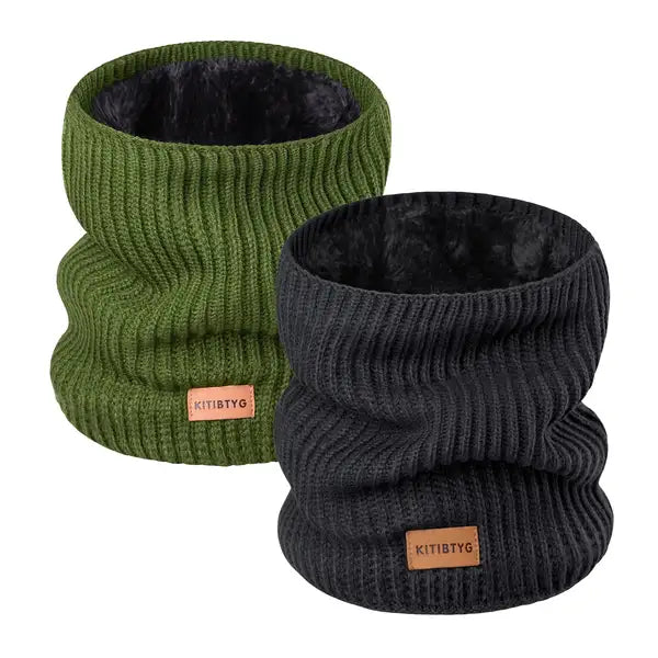 BUTKLNYTS (2-Pack) Knitted Neck Warmer & Fleece Lined Gaiter Scarf Mask for Skiing – Winter Scarves for Men & Women