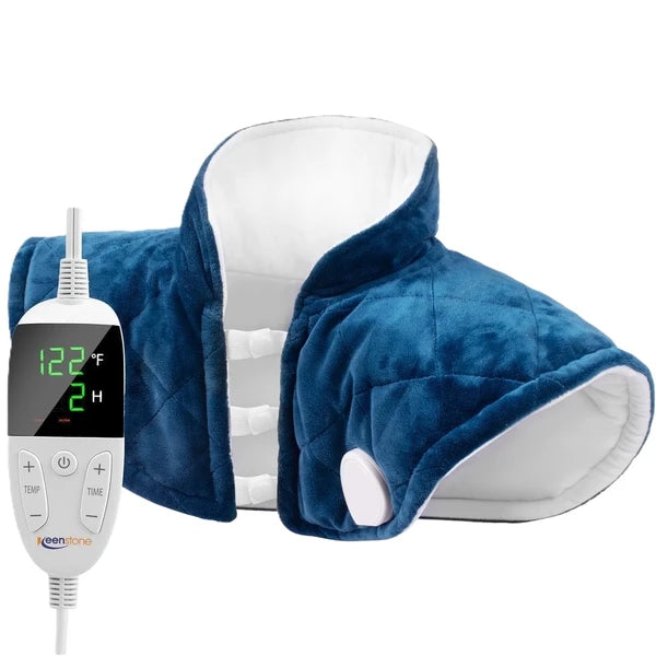 Keenstone 2.2lb Weighted Heating Pad 19.3" x 22.4" for Neck and Shoulders – Large Electric Heated Wrap for Pain Relief