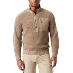 Men's Quarter-Zip Long Sleeve Pullover Patch Sweater