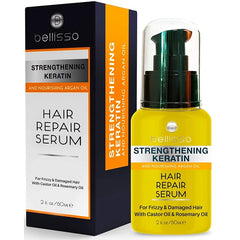 BELLISSO Hair Serum Oil with Biotin, Argan, Keratin & Rosemary – Anti Frizz, Dandruff & Scalp Treatment – Strengthening, Moisturizing & Repair for Dry, Damaged, Thinning Hair – For Men & Women, All Hair Types