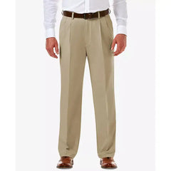 Haggar Men's Expandable Waist Pleated Stretch Dress Pants