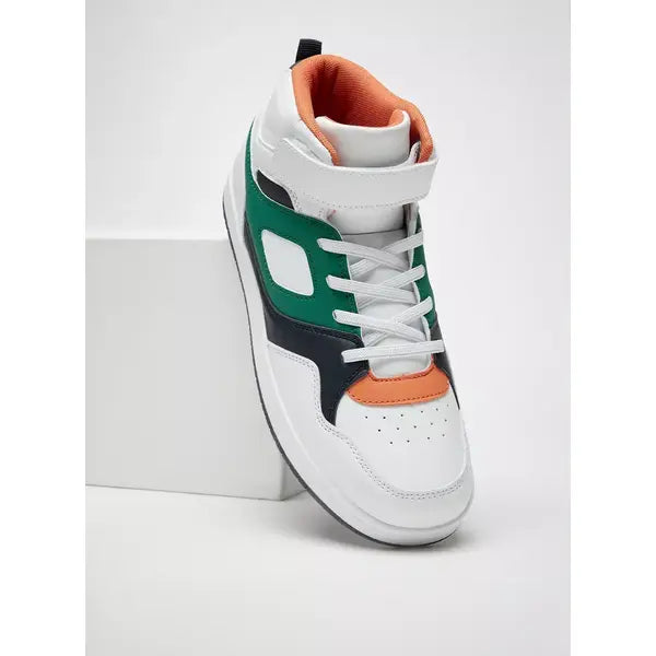 Colourblock High Top Sneakers with Hook and Loop Closure white