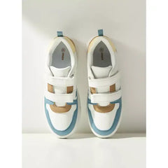 Colourblock Sneakers with Hook and Loop Closure White