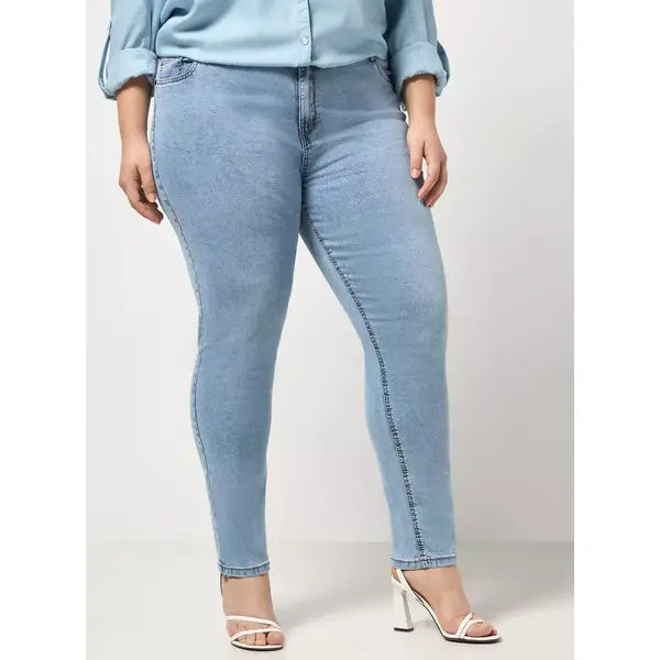 MAX FASHION Plain Skinny Fit Jeans-Blue