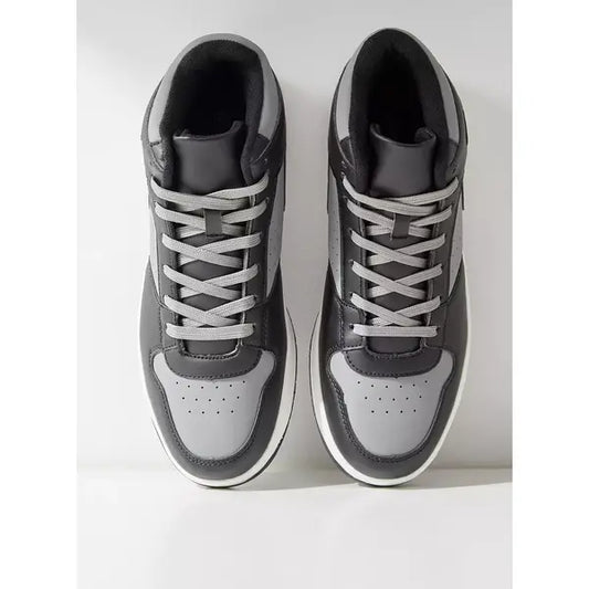 Panelled | Hi-Top Sneakers with Lace-Up Closure - Black