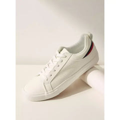 Textured Low Ankle Sneakers with Lace-Up Closure White