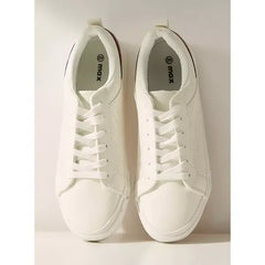 Textured Low Ankle Sneakers with Lace-Up Closure White