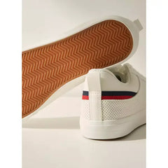 Textured Low Ankle Sneakers with Lace-Up Closure White
