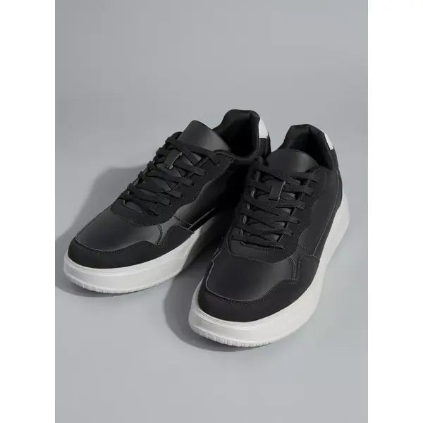 Panelled | Sneakers with Lace-Up Closure - Black