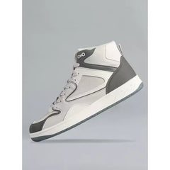 Panelled High Top Sneakers with Lace-Up Closure Gray