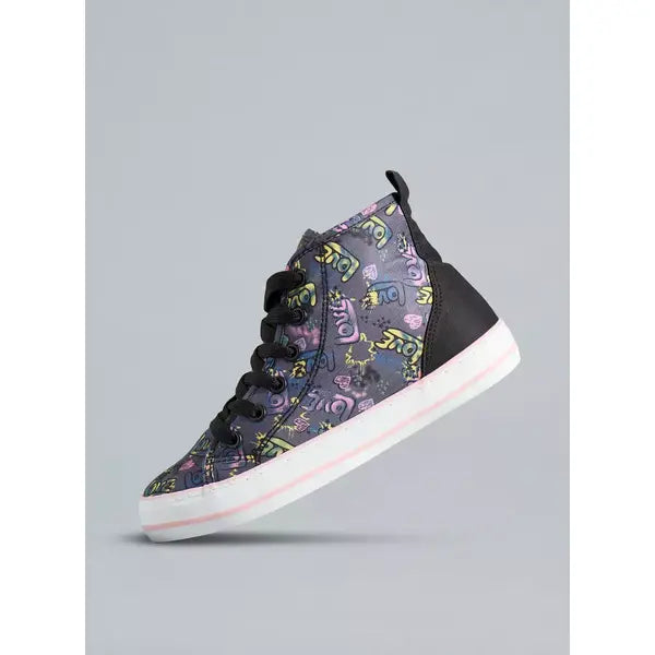 Printed High Top Sneakers with Lace-Up Closure gray