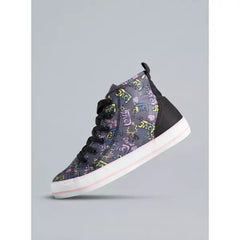 Printed High Top Sneakers with Lace-Up Closure gray