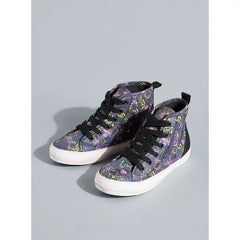 Printed High Top Sneakers with Lace-Up Closure gray