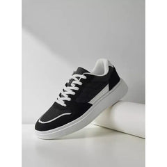 Panelled Lace-Up Sneakers - Black