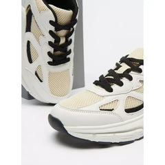 Textured Lace-Up Sneakers cream
