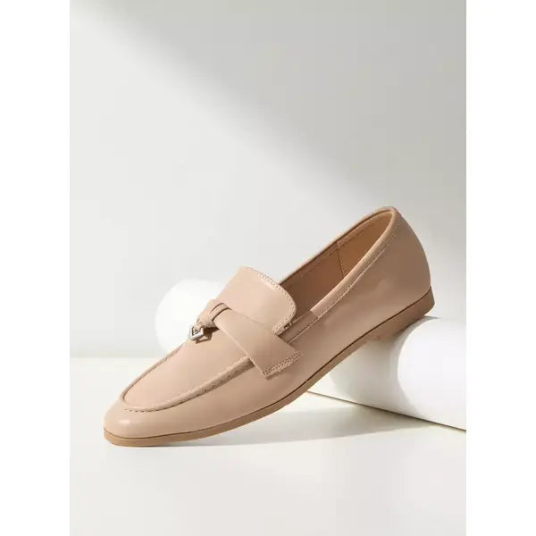 MAX FASHION Solid Slip-On Loafers with Metal Accent-Cream