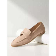 MAX FASHION Solid Slip-On Loafers with Metal Accent-Cream