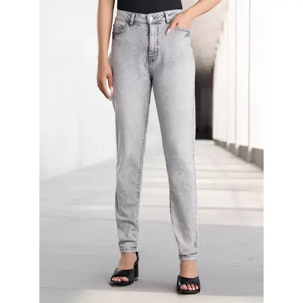 MAX FASHION Plain Skinny Fit Jeans-Gray