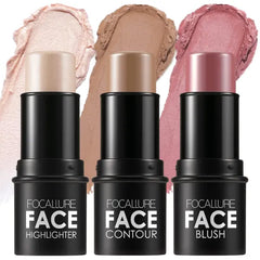 FOCALLURE 3 Pcs Cream Contour Sticks,Shades with Highlighter & Bronzer & Blush,Non-greasy Long-wear Face Contouring Pen,Easy to Sculpt the Face and Create a Lightweight Finishing Makeup