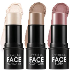 FOCALLURE 3 Pcs Cream Contour Sticks,Shades with Highlighter & Bronzer & Blush,Non-greasy Long-wear Face Contouring Pen,Easy to Sculpt the Face and Create a Lightweight Finishing Makeup