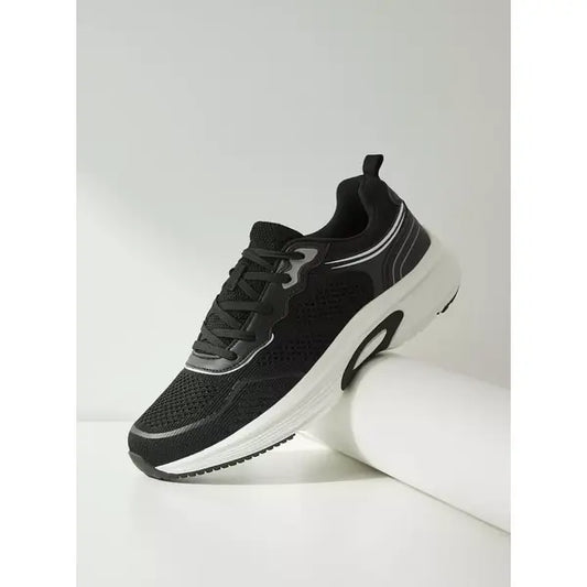 Textured Lace-Up Sports Shoes - Black