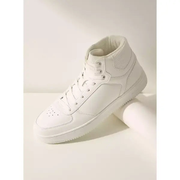Plain High Top Sneakers with Lace-Up Closure White