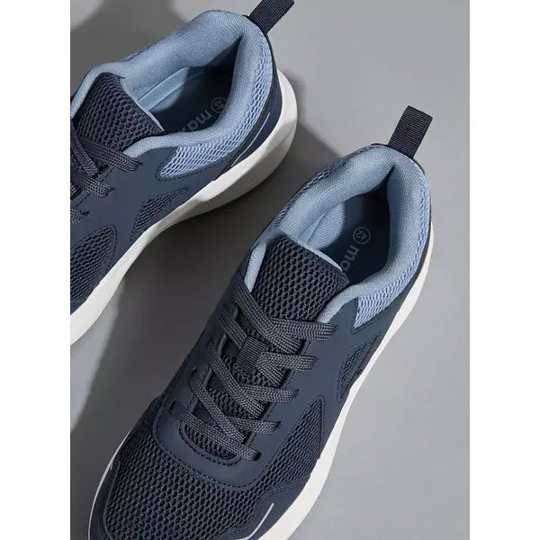 Mesh Sports Shoes with Lace-Up Closure - Blue