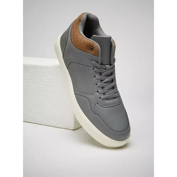 Panelled Lace-Up Sneakers - Gray