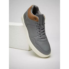 Panelled Lace-Up Sneakers - Gray