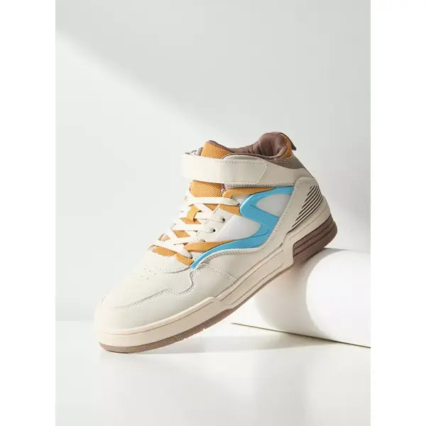 Plain High Top Trainers with Lace-Up Closure cream