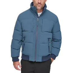 Men's Sideling Stretch Crinkle Down Color Block Bomber Jacket