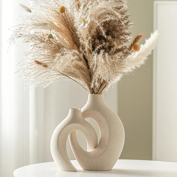 Lvases Snuggle Hollow Ceramic Vase Set of 2, Boho Tabletop Home Decor Vases