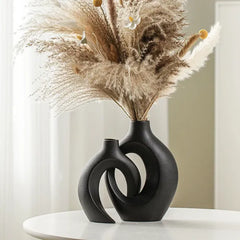 Lvases Snuggle Hollow Ceramic Vase Set of 2, Boho Tabletop Home Decor Vases