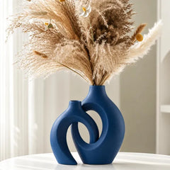 Lvases Snuggle Hollow Ceramic Vase Set of 2, Boho Tabletop Home Decor Vases