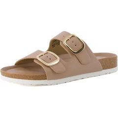 CUSHIONAIRE Lang Slip On Cork Footbed Womens Sandals - Comfortable Slides with Adjustable Buckle Flat Sandals for Women 2025
