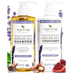 Tree to Tub Shampoo & Conditioner Set – Hydrating, Sulfate-Free Hair Care for Dry, Oily, and Sensitive Scalp | Organic Argan & Coconut Oils with Lavender, Aloe Vera & Peppermint for Women & Men - 8.5 Fl Oz (Pack of 2)