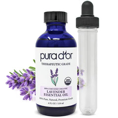PURA D'OR Organic Essential Oil (4oz with Glass Dropper) - 100% Pure, Natural, Therapeutic Grade for Hair, Skin, Body & Aromatherapy Diffuser