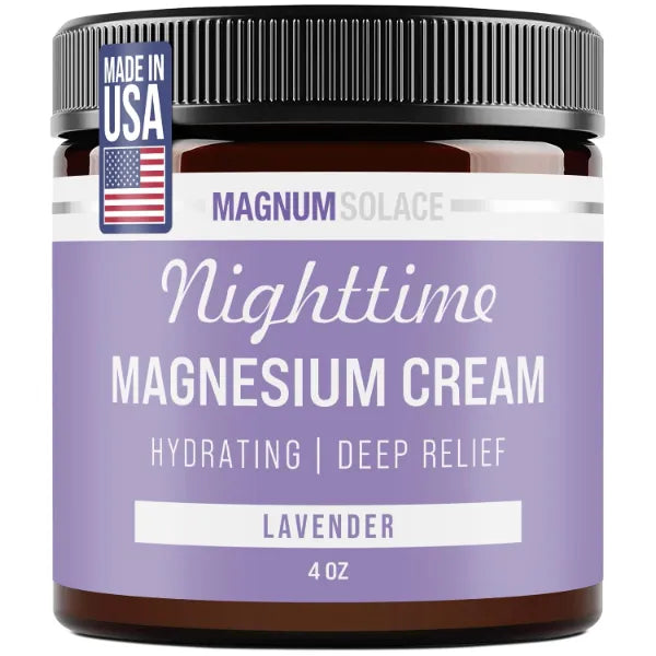 Magnum Solace Magnesium Lotion Nighttime Magnesium Cream Apply to Legs, Arms or Chest Topical Magnesium Chloride USA Made and Safe for Kids
