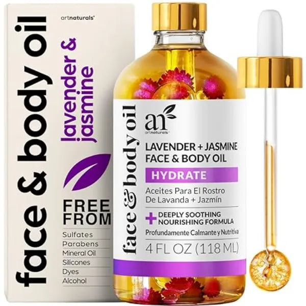 Artnaturals Organic Lavender + Jasmine Face Oil for Body & Hair 100% Natural, Moisturize, Rejuvenate & Enhance your skin Anti Aging Moisturizer Facial Oil for Fine Lines, Scars & Wrinkles