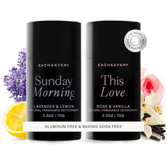 Each & Every Aluminum Free Deodorant for Women & Men - All Natural Deodorant for Sensitive Skin, EWG Verified - Clean, Baking Soda-Free, Plant-Based Fragrance - 2.5oz (2 Pack)