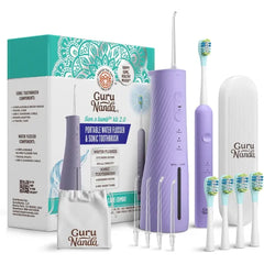 GuruNanda Lion & Lamb Kit 2.0, Electric Toothbrush with Water Flosser Combo, 4 Jet Tips, 4 Brush Heads, & IPX7 Waterproof Design for Complete Oral Care