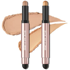 FOCALLURE 2PCS No Crease Eyeshadow Stick,Shimmer and Matte Cream Eyeshadow Pencil Crayon,Long Lasting Waterproof Eye Brightener Stick With Blending Brush